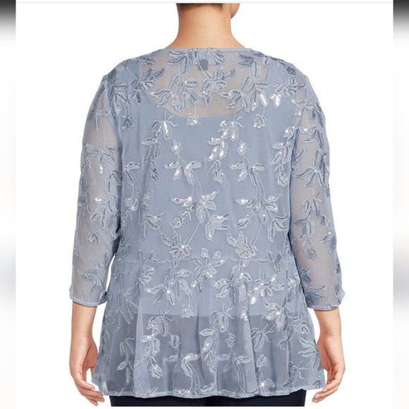 Alex Evenings Plus Size 3/4 Sleeve Embroidered Twinset - Picture 2 of 14